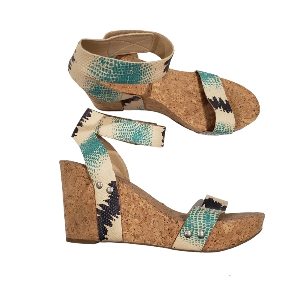 Lucky Brand McDowell Platform Cork Wedge Sandals Size 8.5